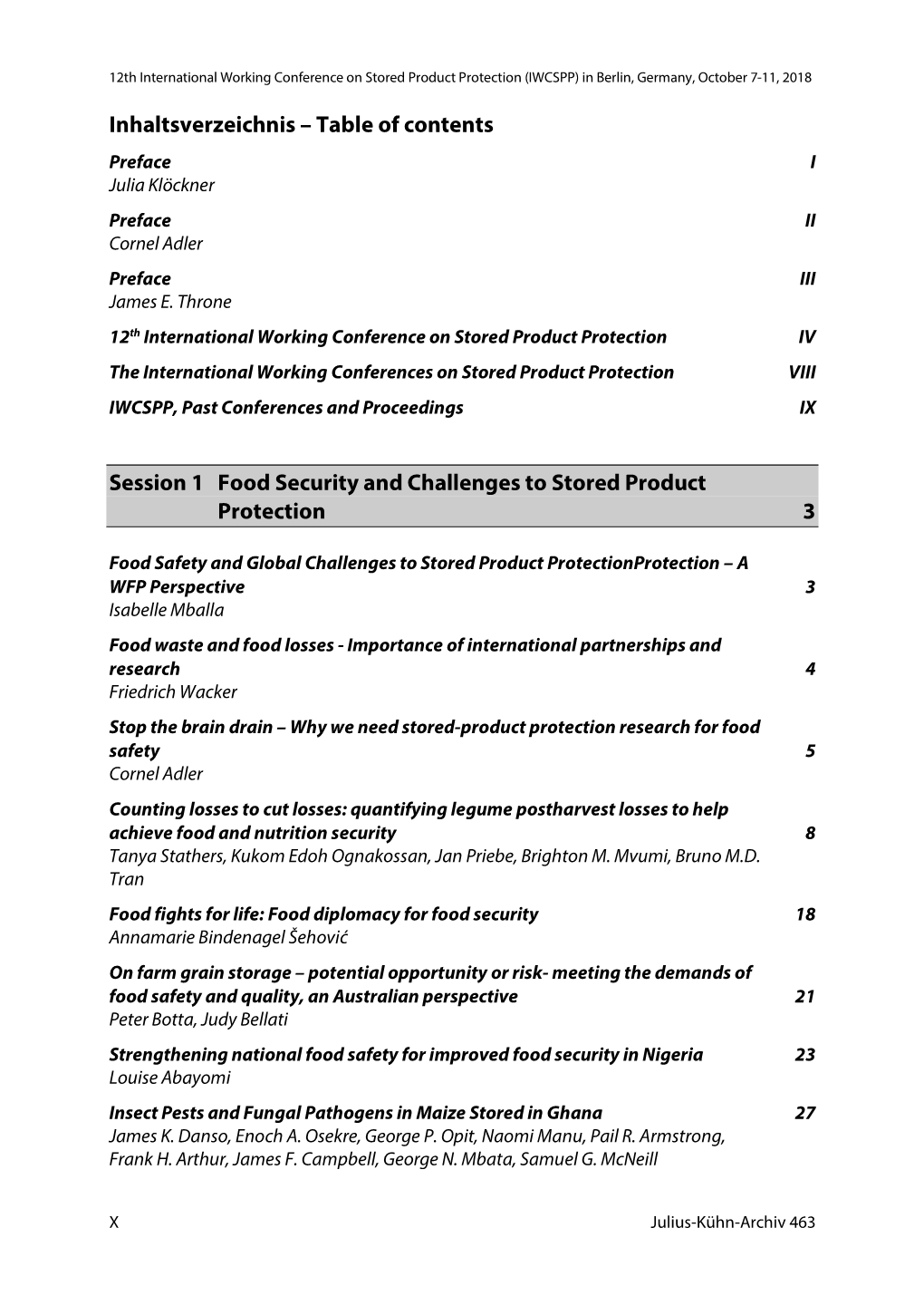 Table of Contents Session 1 Food Security and Challenges to Stored