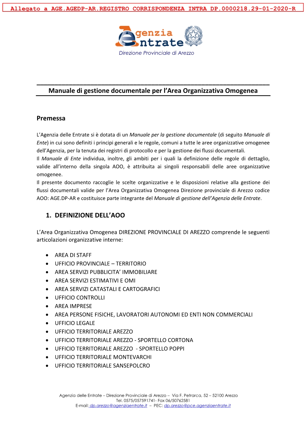 Manuale Di Gestione Documentale Per L'area Organizzativa