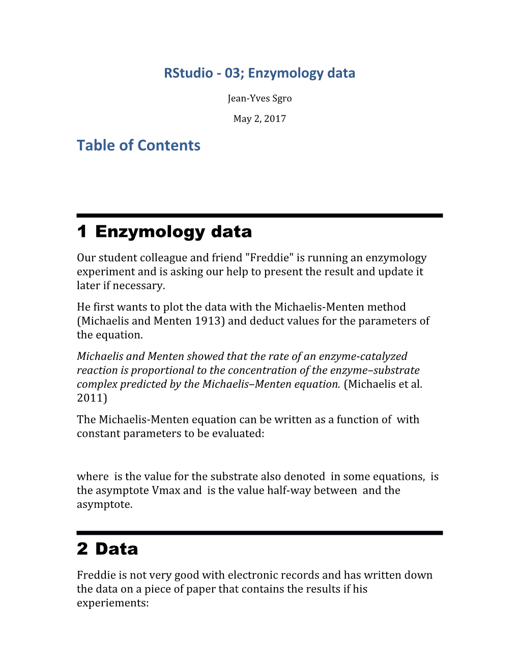 Rstudio - 03; Enzymology Data