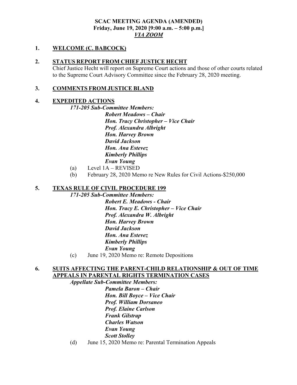 SCAC MEETING AGENDA (AMENDED) Friday, June 19, 2020 [9:00 A.M