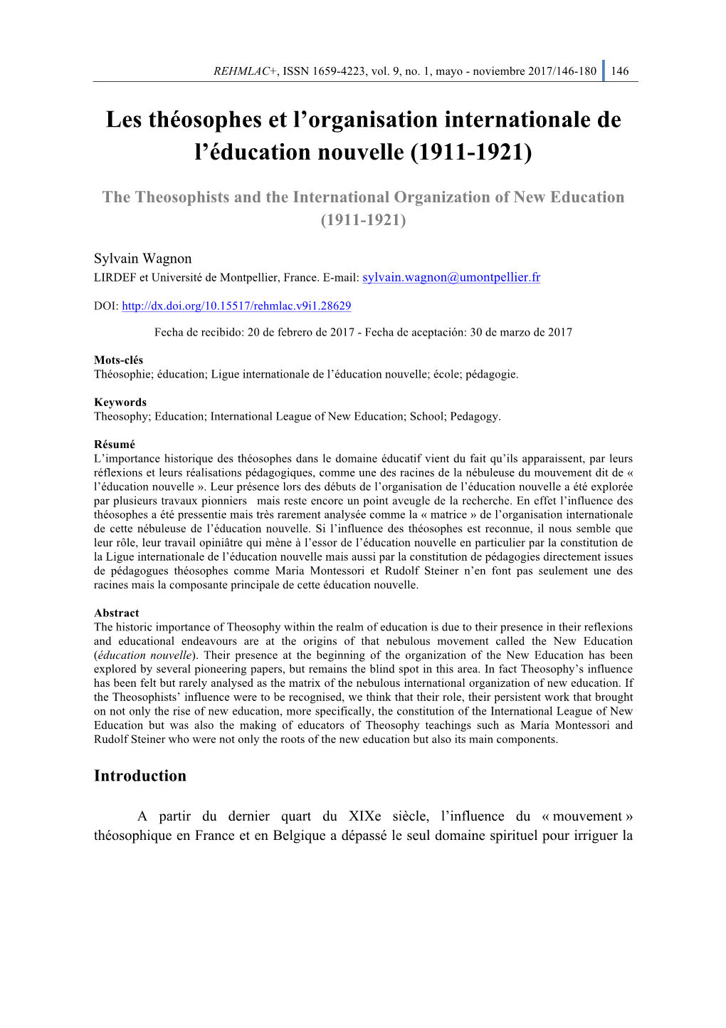 Les Théosophes Et L'organisation Internationale De L'éducation Nouvelle