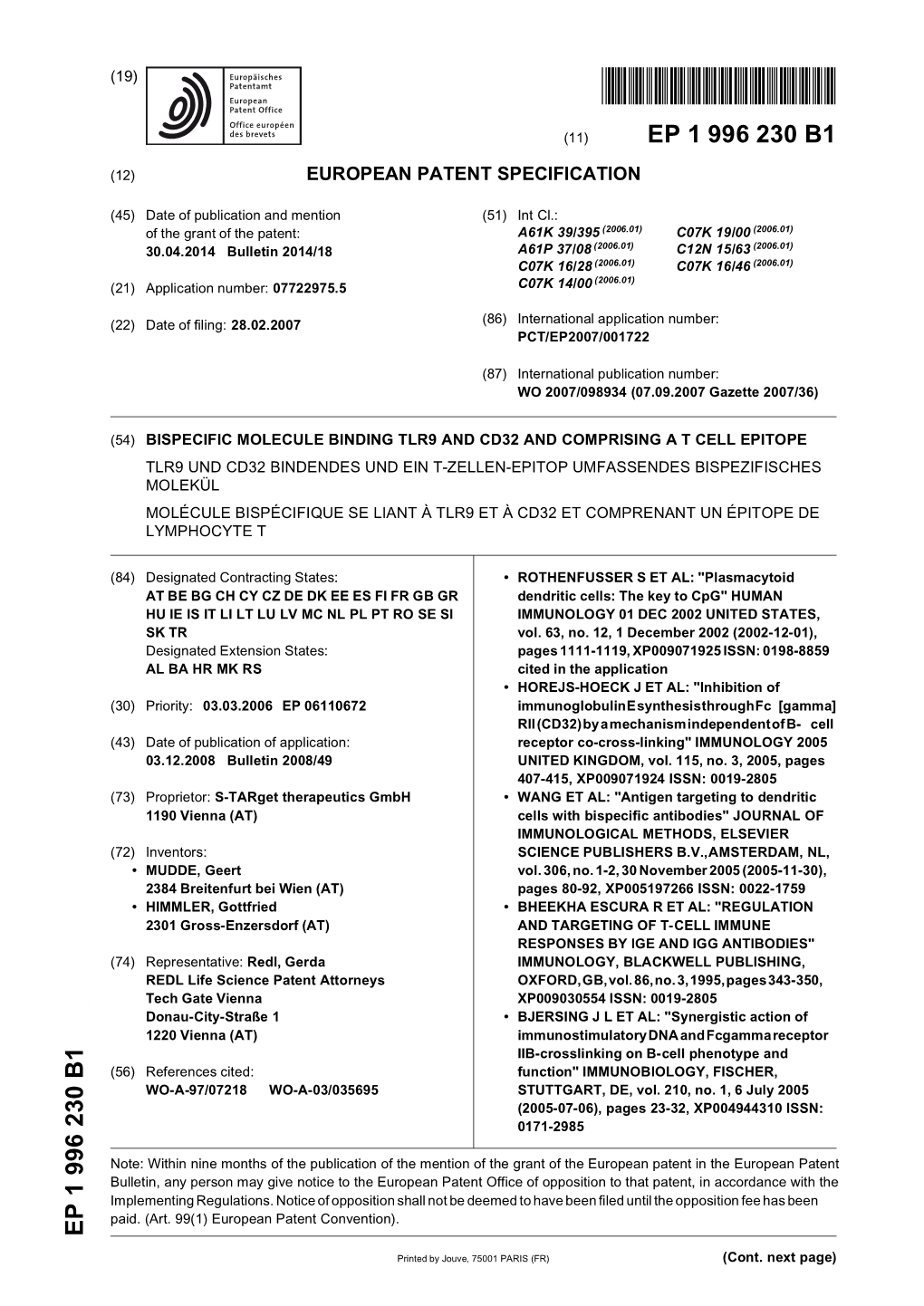 Bispecific Molecule Binding Tlr9 and Cd32 and Comprising a T Cell Epitope