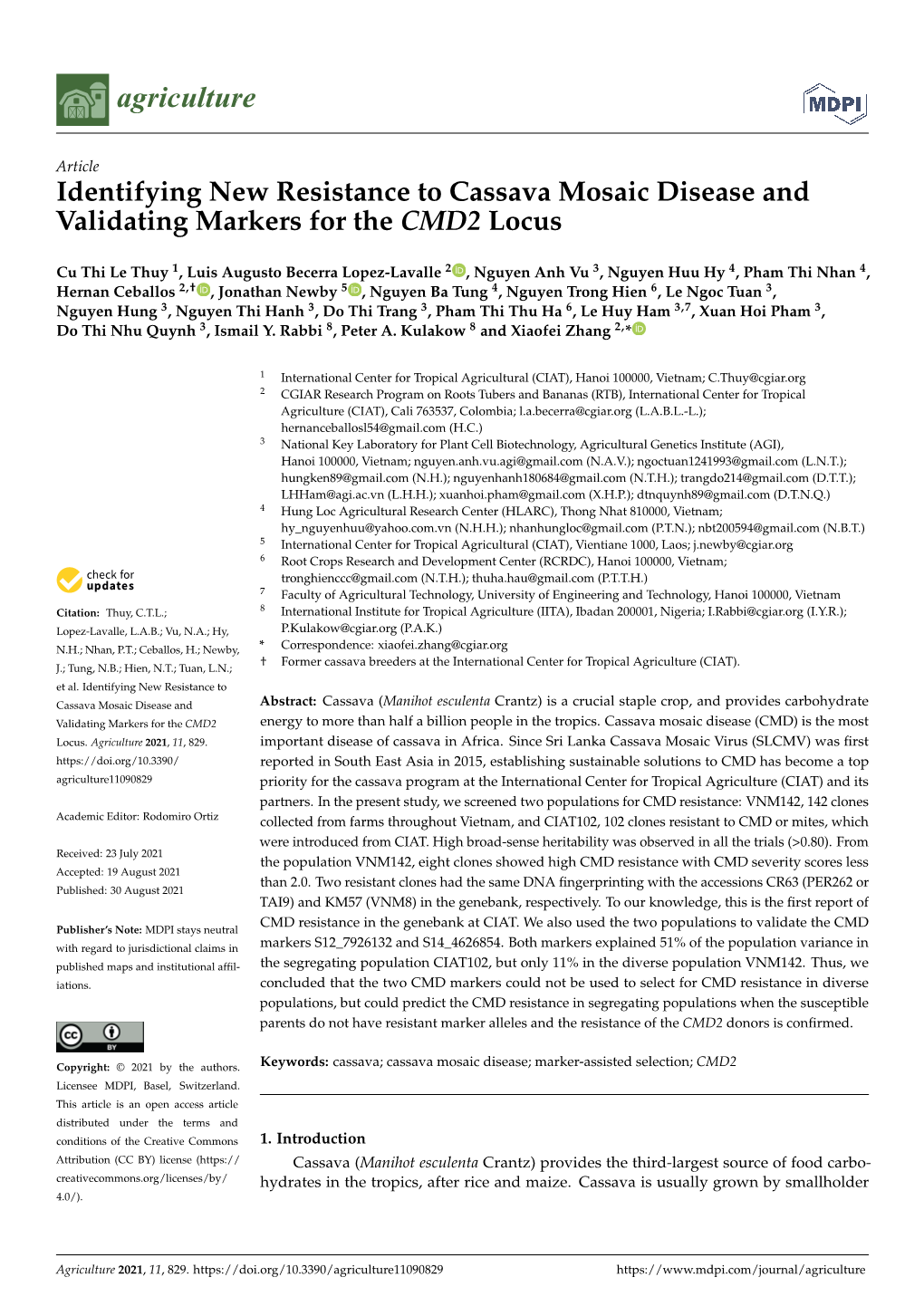 Identifying New Resistance to Cassava Mosaic Disease and Validating Markers for the CMD2 Locus