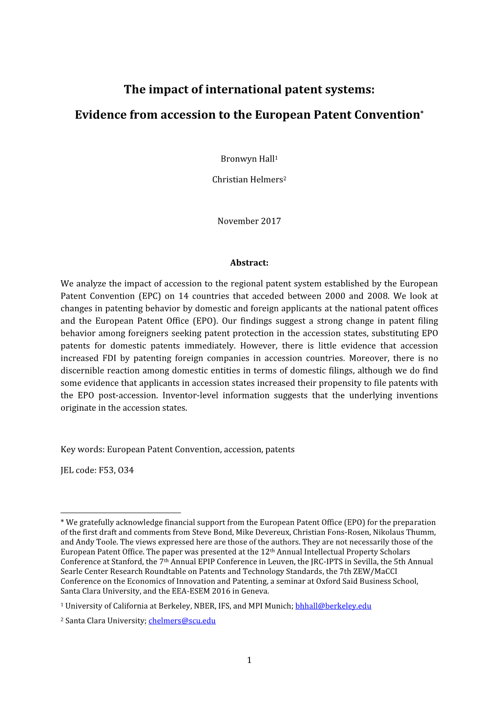 The Impact of International Patent Systems: Evidence from Accession to the European Patent Convention