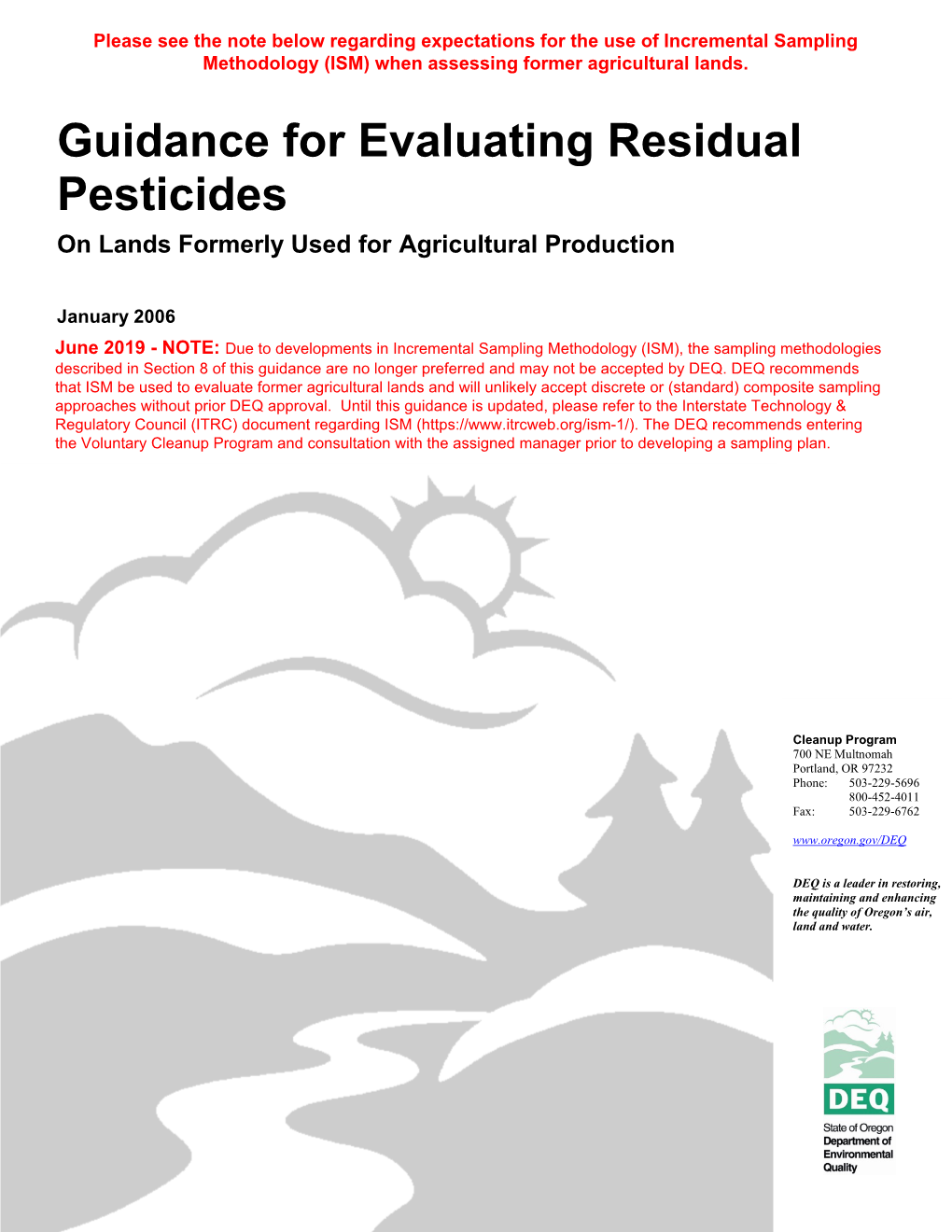 Guidance for Evaluating Residual Pesticides on Lands Formerly Used for Agricultural Production