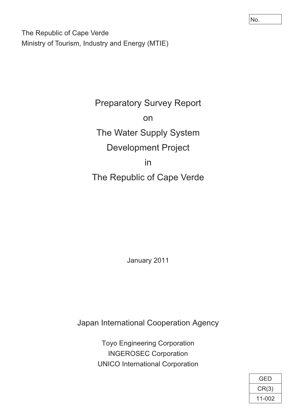 Preparatory Survey Report on the Water Supply System Development Project in the Republic of Cape Verde