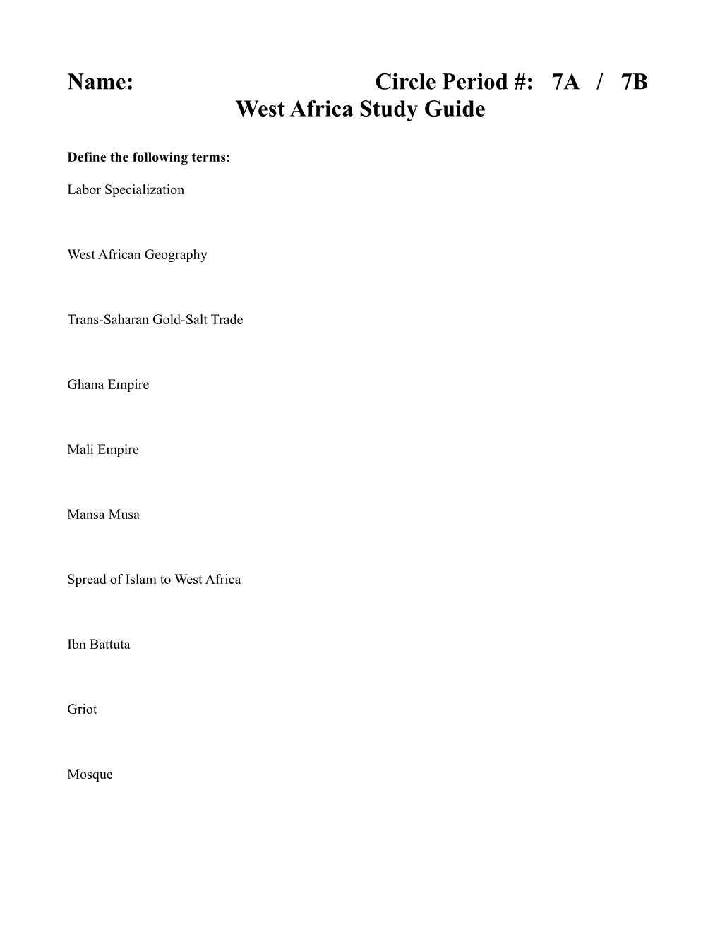 West Africa Study Guide