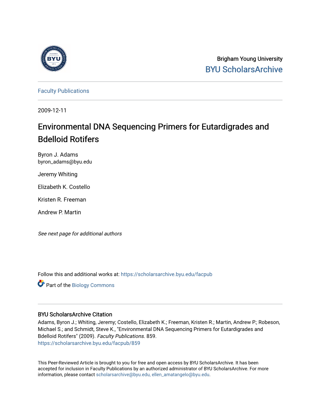 Environmental DNA Sequencing Primers for Eutardigrades and Bdelloid Rotifers