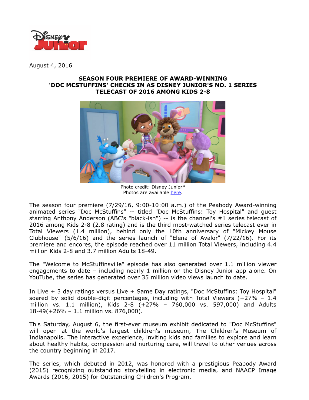 L+3 Ratings for Doc Mcstuffins S4 Premiere