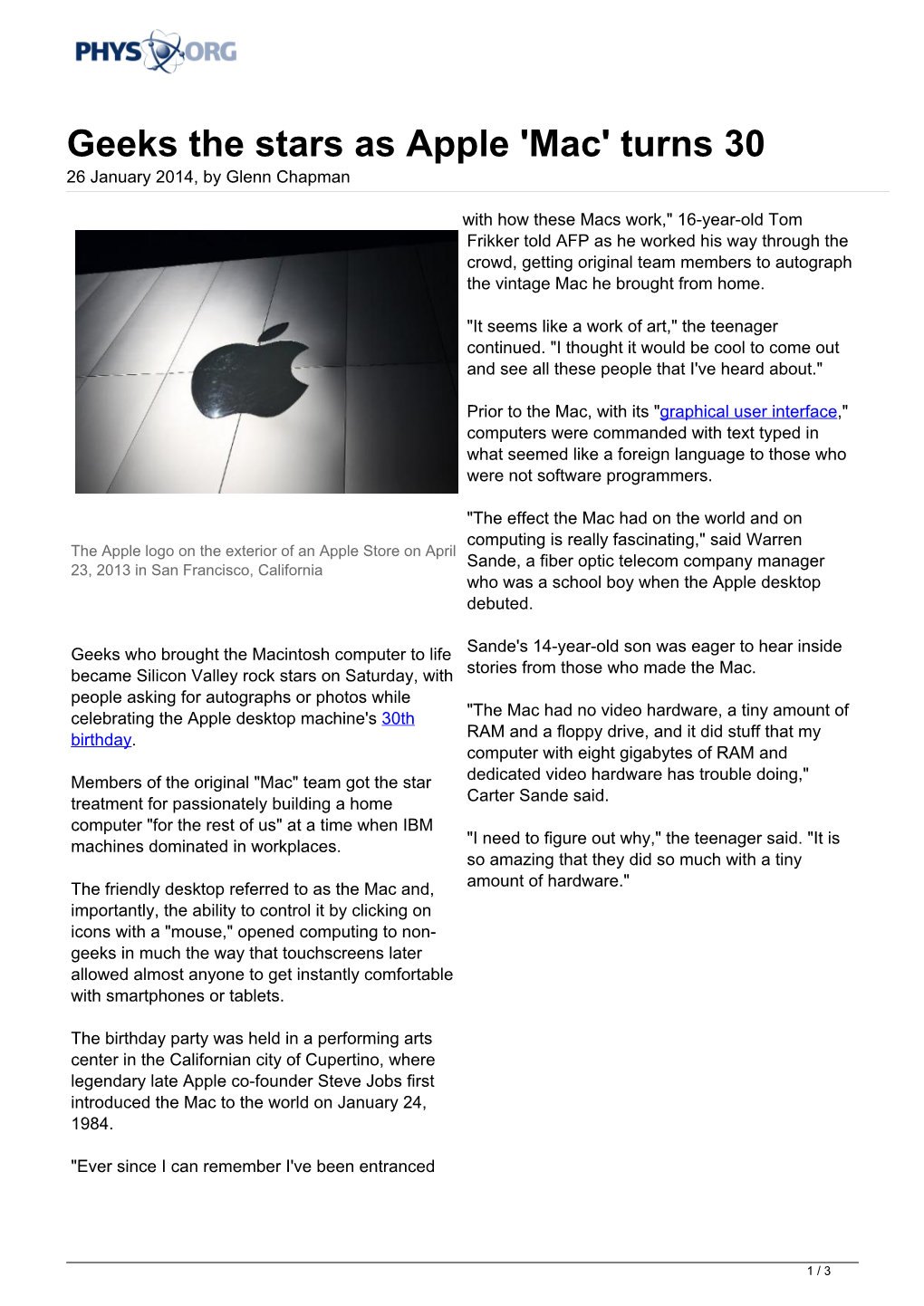 Geeks the Stars As Apple 'Mac' Turns 30 26 January 2014, by Glenn Chapman