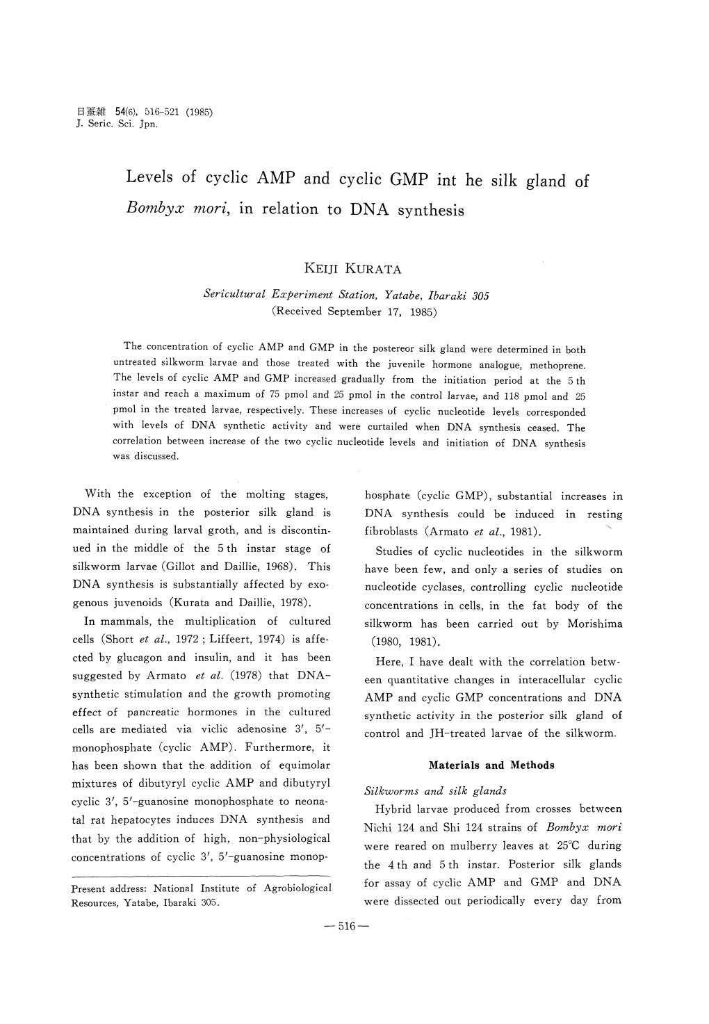 Levels of Cyclic AMP and Cyclic GMP Int He Silk Gland of Bombyx Mori, In