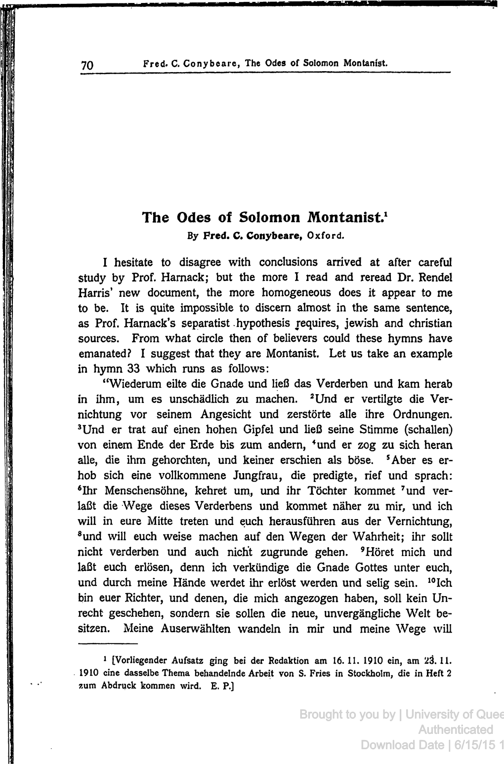 The Odes of Solomon Montanist.1 by Fred