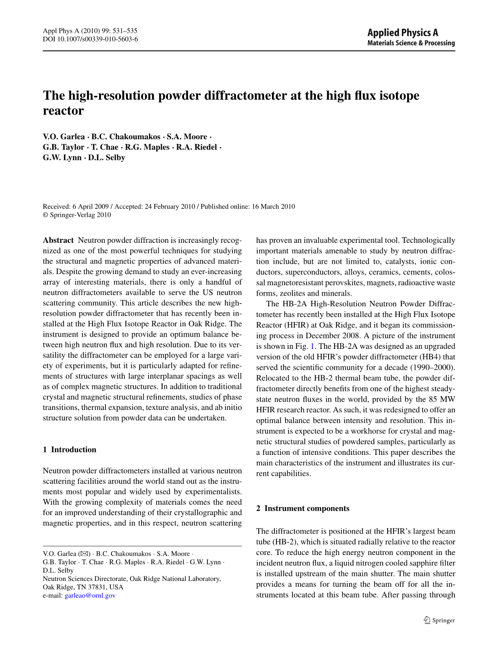 The High-Resolution Powder Diffractometer at the High ﬂux Isotope Reactor