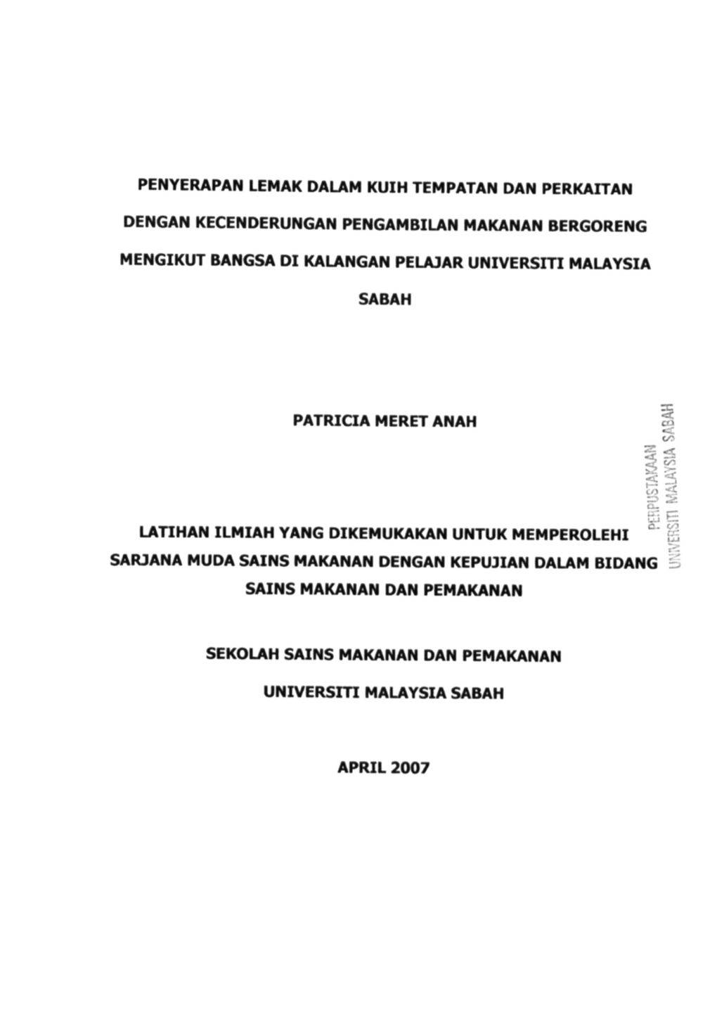 Penyerapan Lemak Dalam Kuih Tempatan Dan Perkaitan