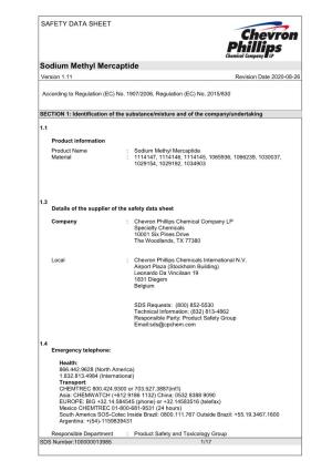 Sodium Methyl Mercaptide Version 1.11 Revision Date 2020-08-26