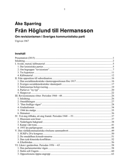 Åke Sparring Från Höglund Till Hermansson Om Revisionismen I Sveriges Kommunistiska Parti Utgiven 1967