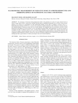 Fluorometric Measurement of Oxidative Burst in Lobster Hemocytes and Inhibiting Effect of Pathogenic Bacteria and Hypoxia