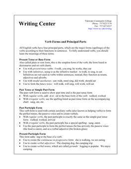 TCC Writing Center: Verb Forms and Principal Parts