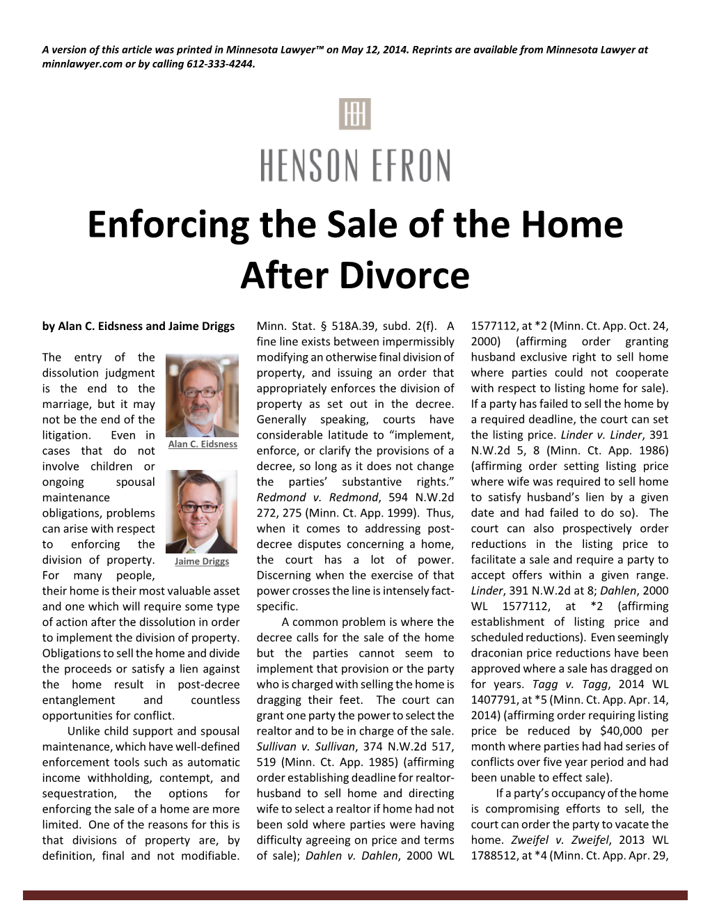 Enforcing the Sale of the Home After Divorce