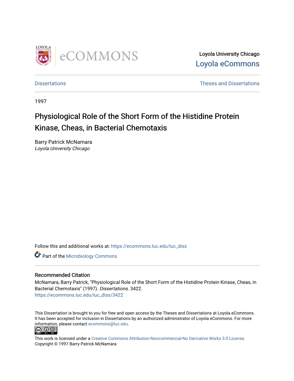 Physiological Role of the Short Form of the Histidine Protein Kinase, Cheas, in Bacterial Chemotaxis