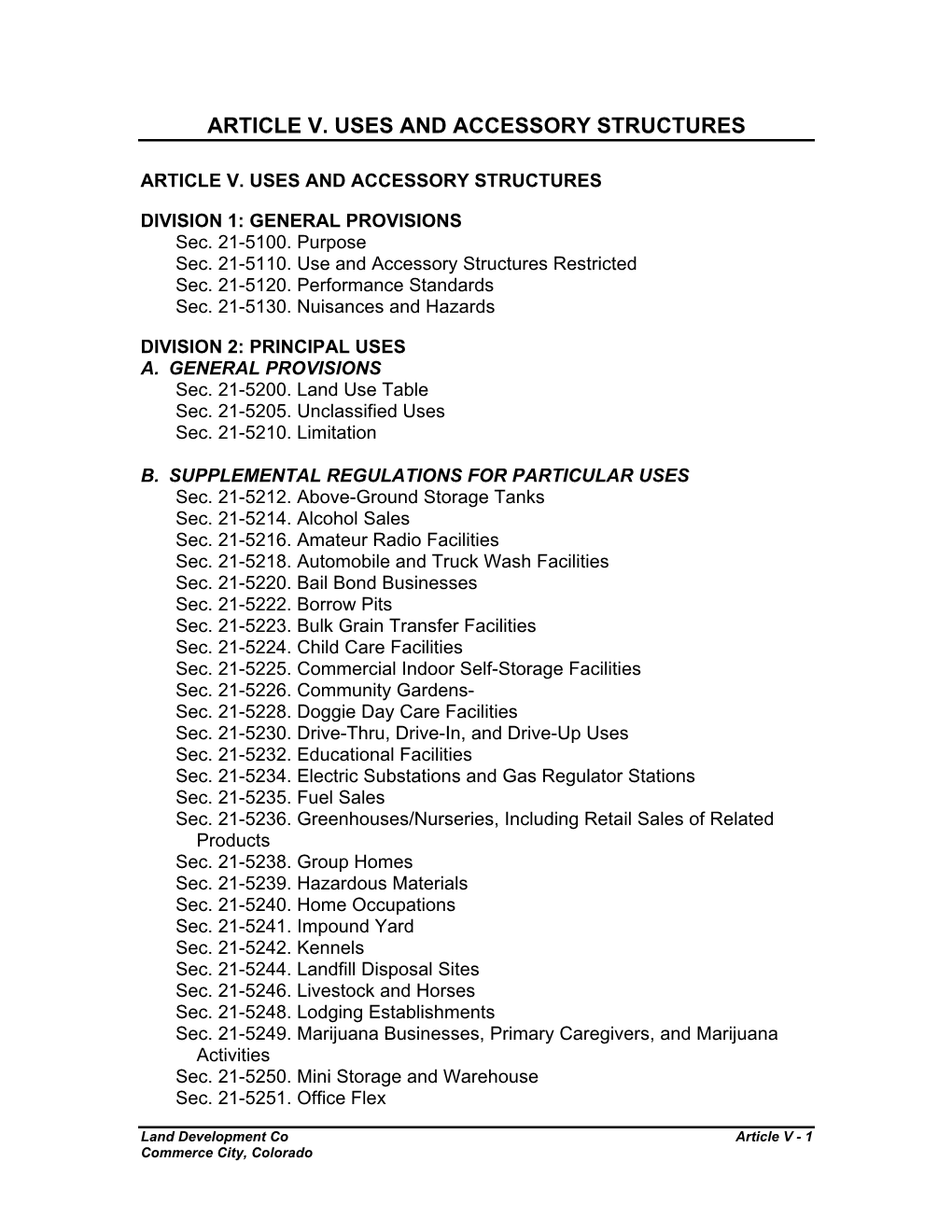 Article V. Uses and Accessory Structures