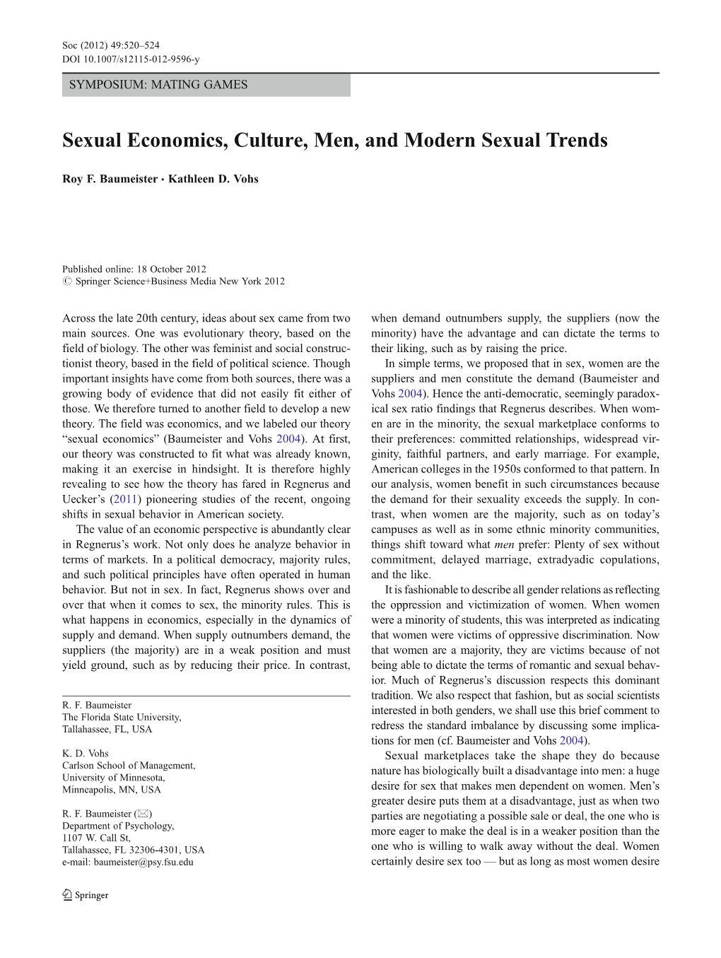 Sexual Economics, Culture, Men, and Modern Sexual Trends