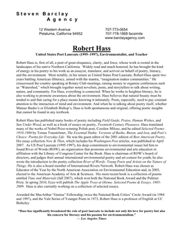 Robert Hass United States Poet Laureate (1995–1997), Environmentalist, and Teacher