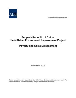 People's Republic of China: Hefei Urban Environment Improvement Project Poverty and Social Assessment