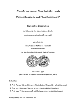 „Transformation Von Phospholipiden Durch Phospholipasen A1 Und