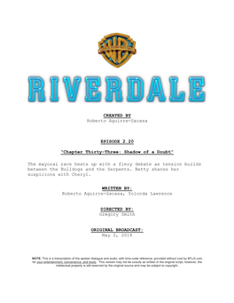 Riverdale | Dialogue Transcript | S2:E20
