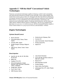 Appendix F. “Off-The-Shelf” Conventional Vehicle Technologies