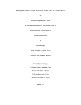 Adoring Our Wounds: Suicide, Prevention, and the Maya in Yucatán, México