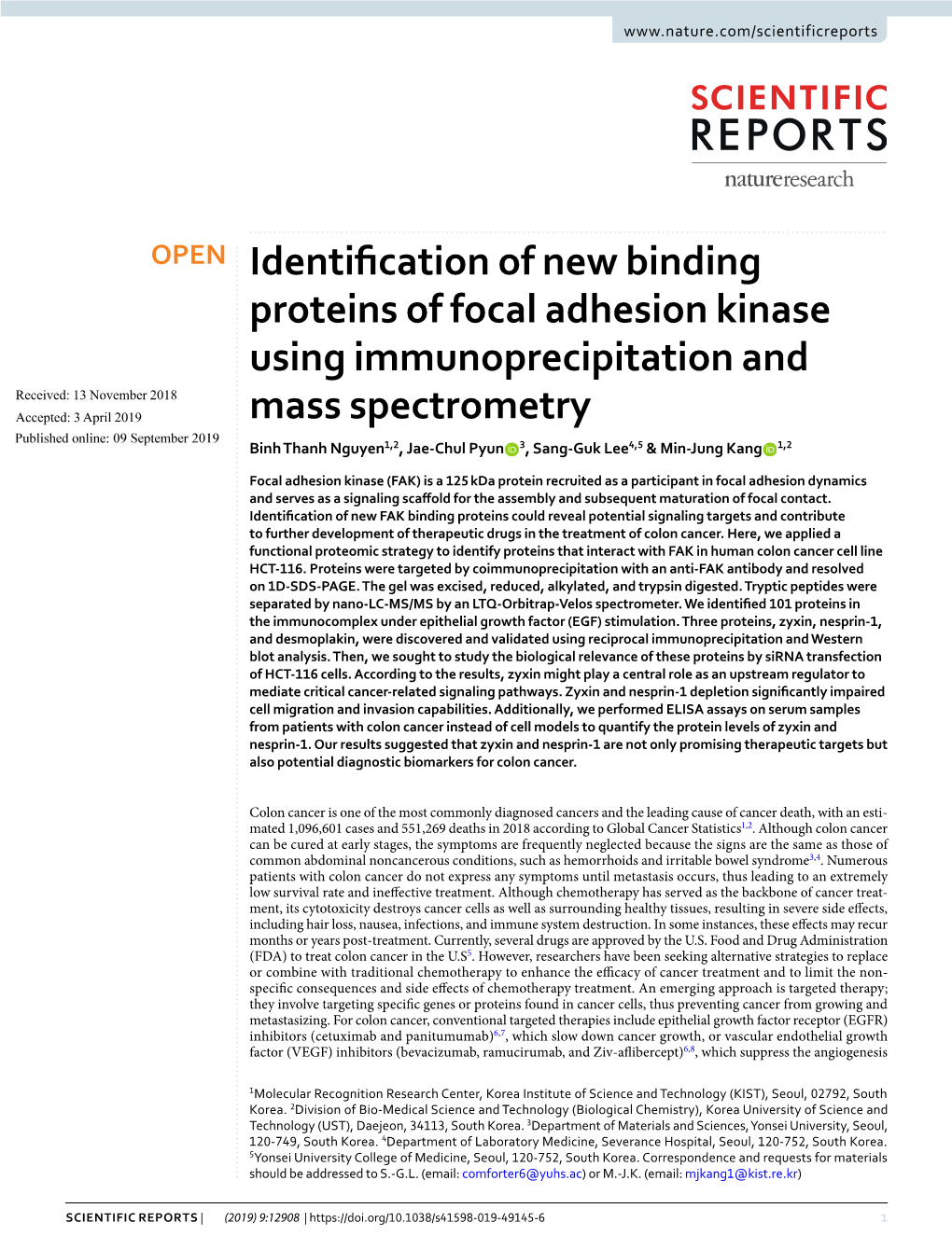 Identification of New Binding Proteins of Focal Adhesion Kinase Using