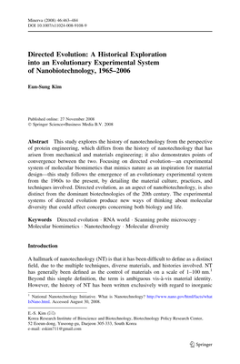 Directed Evolution: a Historical Exploration Into an Evolutionary Experimental System of Nanobiotechnology, 1965–2006