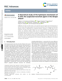 A Theoretical Study of the Hydrolysis Mechanism of A-234; the Suspected Novichok Agent in the Skripal Cite This: RSC Adv., 2020, 10, 27884 Attack†