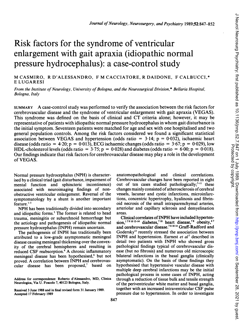 Pressure Hydrocephalus): a Case-Control Study