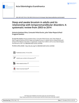 Sleep and Awake Bruxism in Adults and Its Relationship with Temporomandibular Disorders: a Systematic Review from 2003 to 2014