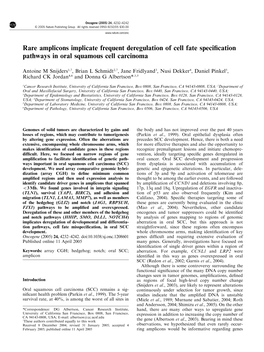 Rare Amplicons Implicate Frequent Deregulation of Cell Fate Speciﬁcation Pathways in Oral Squamous Cell Carcinoma