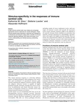 Stimulus-Specificity in the Responses of Immune Sentinel Cells Katherine M