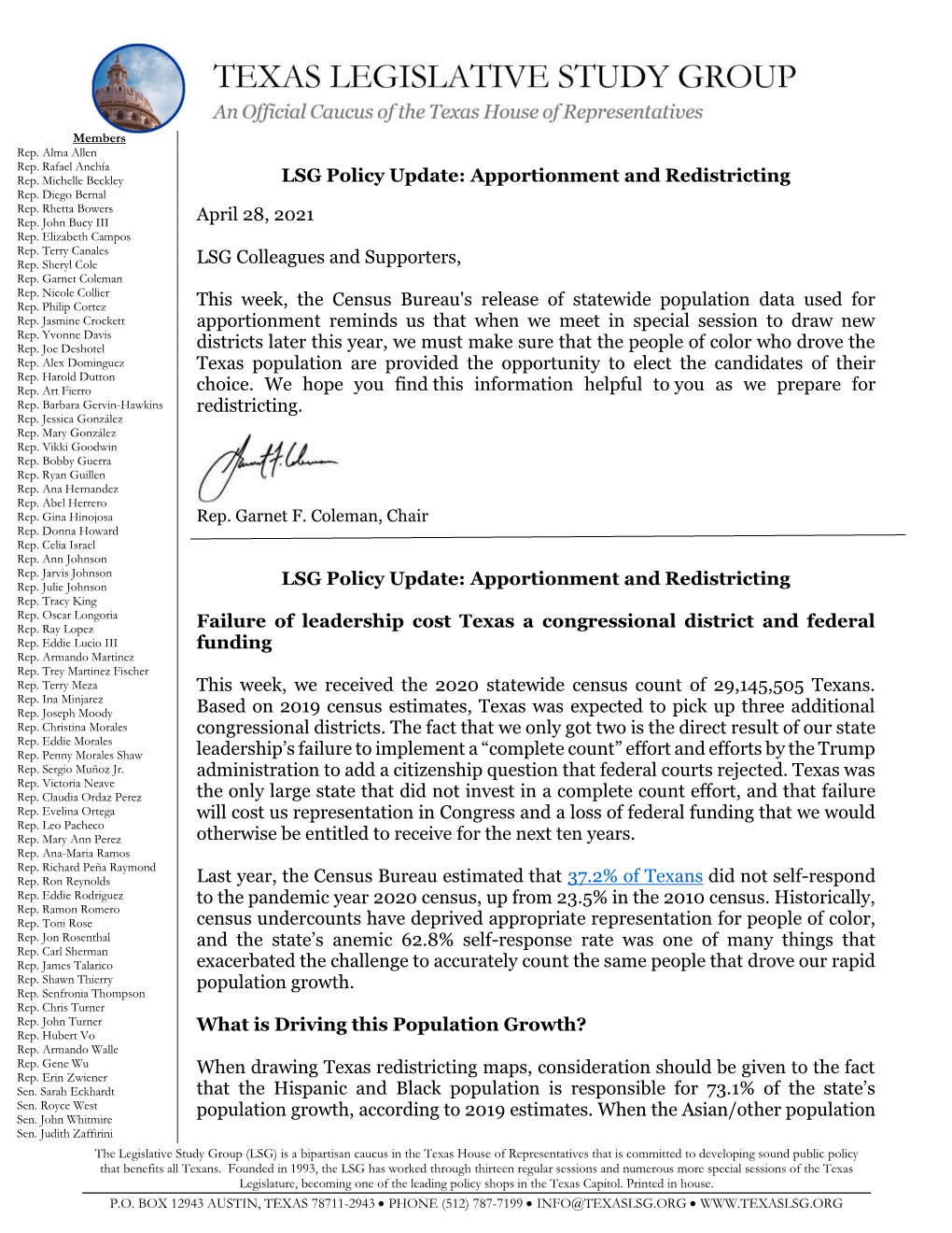 LSG Policy Update: Apportionment and Redistricting April 28, 2021