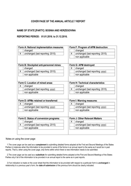 Cover Page of the Annual Article 7 Report Name Of