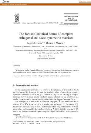 The Jordan Canonical Forms of Complex Orthogonal and Skew-Symmetric Matrices Roger A