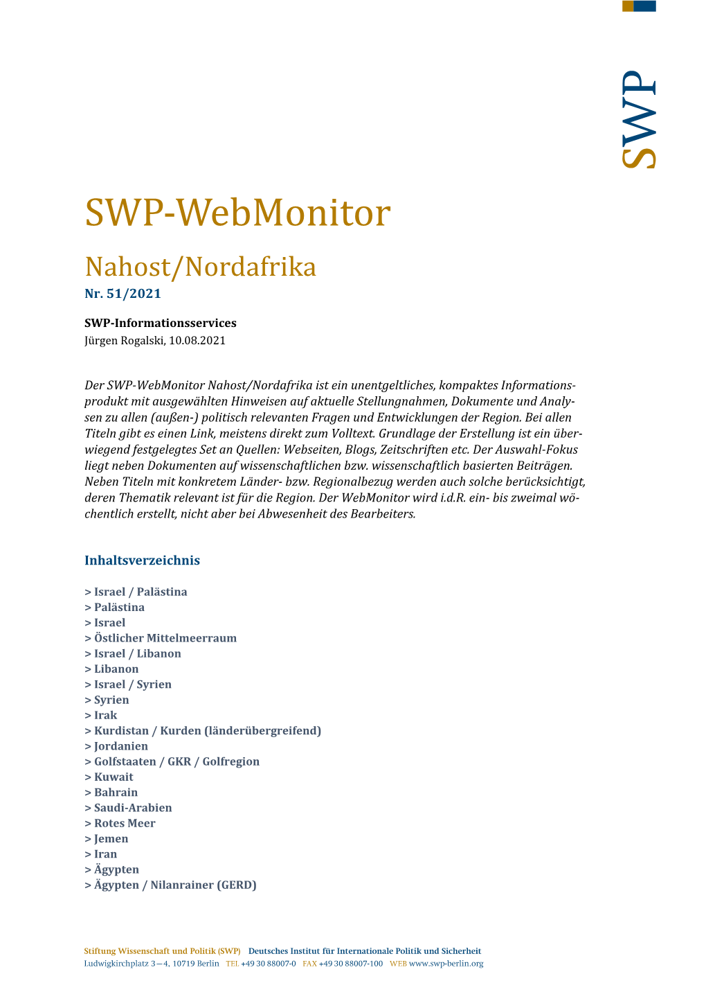 SWP-Webmonitor Nahost/Nordafrika Nr. 51/2021