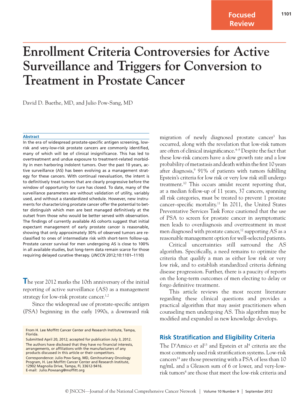 Enrollment Criteria Controversies for Active Surveillance and Triggers for Conversion to Treatment in Prostate Cancer