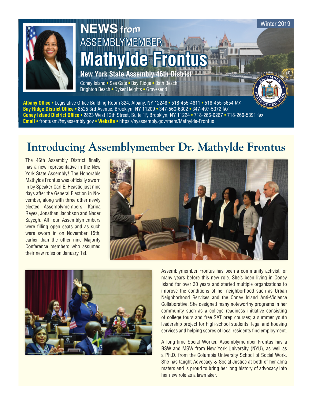 Mathylde Frontus New York State Assembly 46Th District Coney Island • Sea Gate • Bay Ridge • Bath Beach Brighton Beach • Dyker Heights • Gravesend