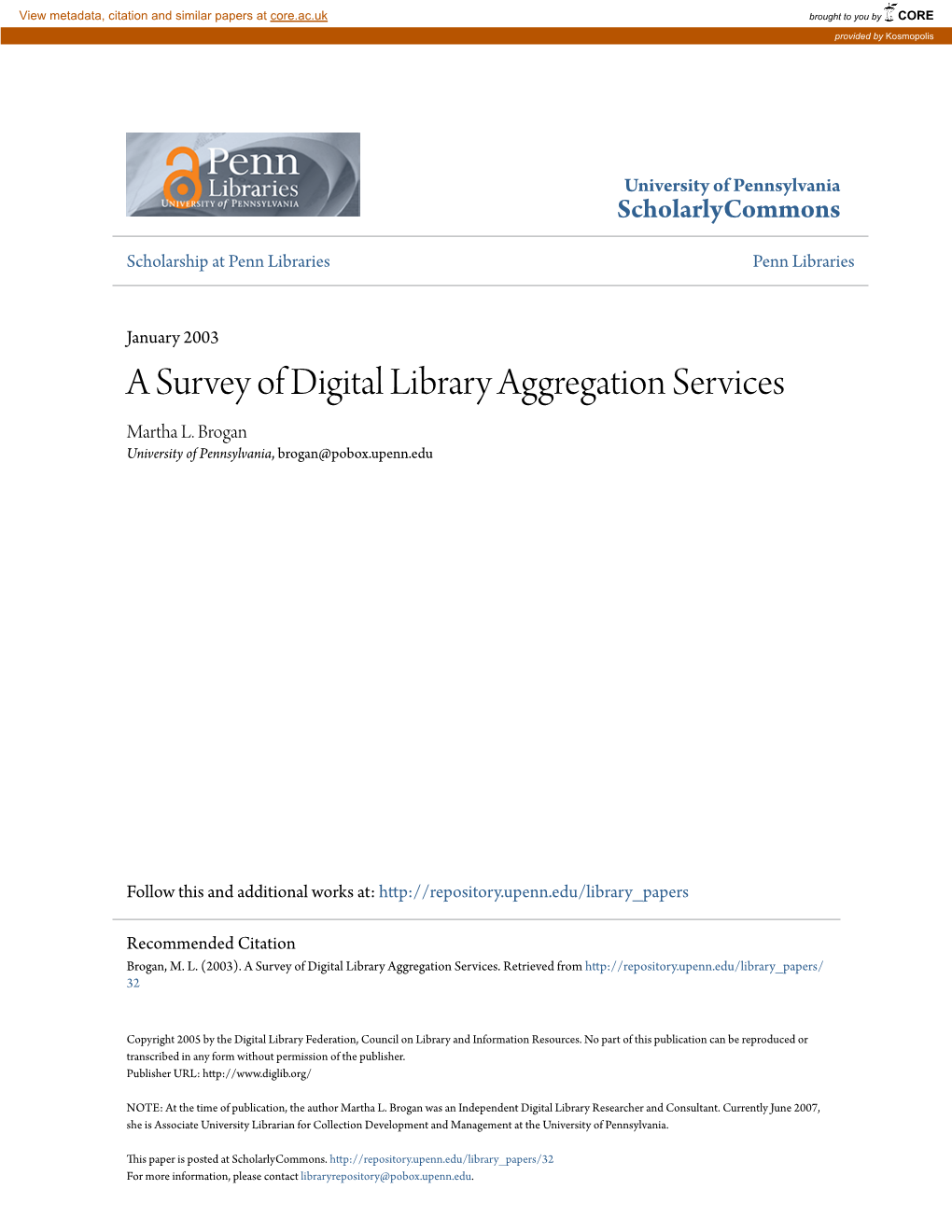 A Survey of Digital Library Aggregation Services Martha L