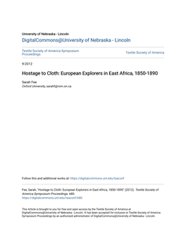 Hostage to Cloth: European Explorers in East Africa, 1850-1890