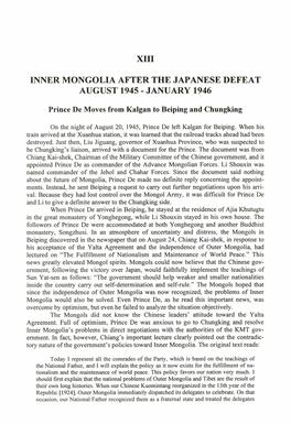 Xiii Inner Mongolia After the Japanese Defeat August 1945