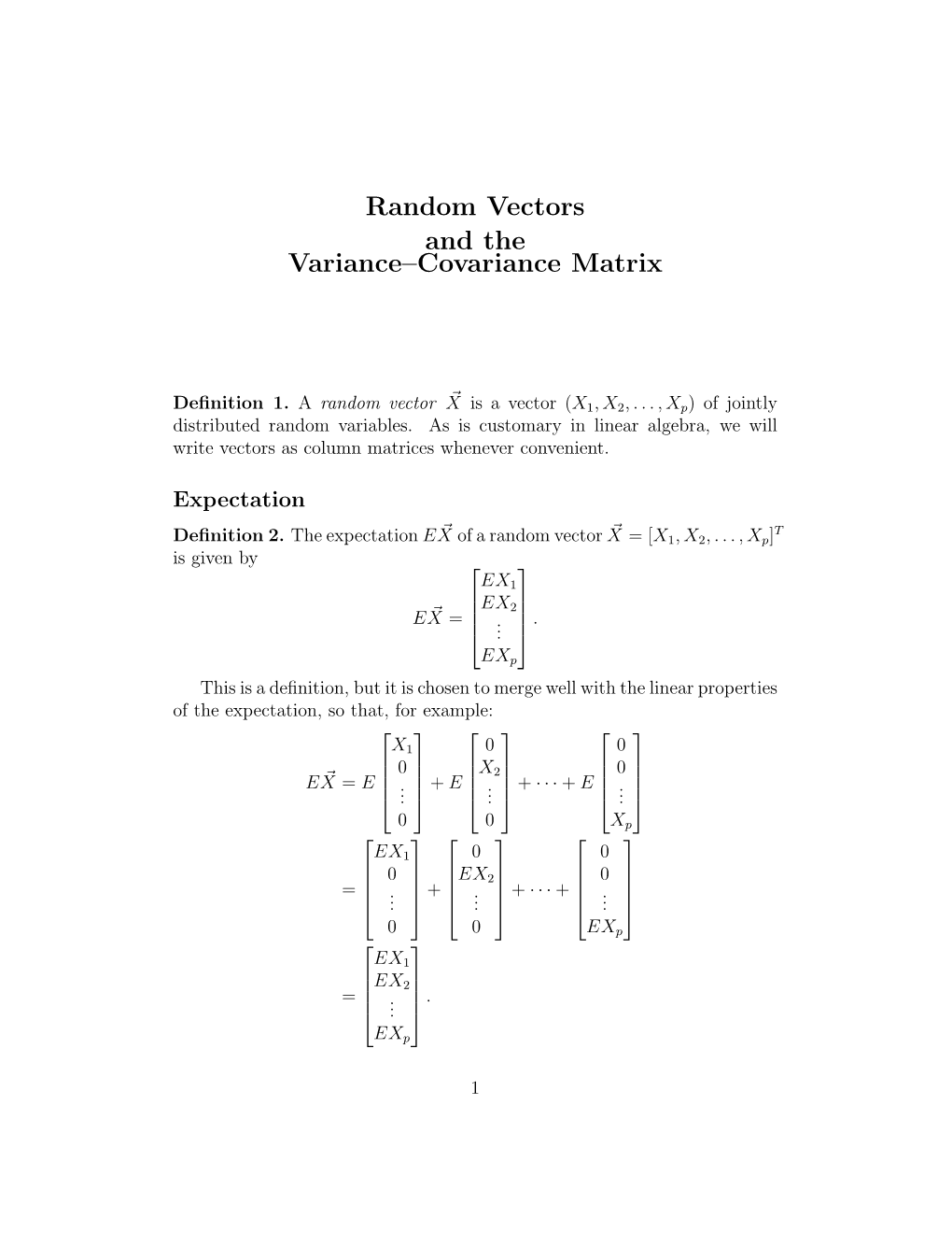 Random Vectors and the Variance–Covariance Matrix