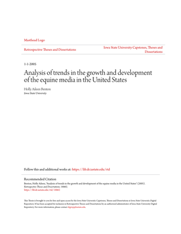 Analysis of Trends in the Growth and Development of the Equine Media in the United States Holly Aileen Benton Iowa State University